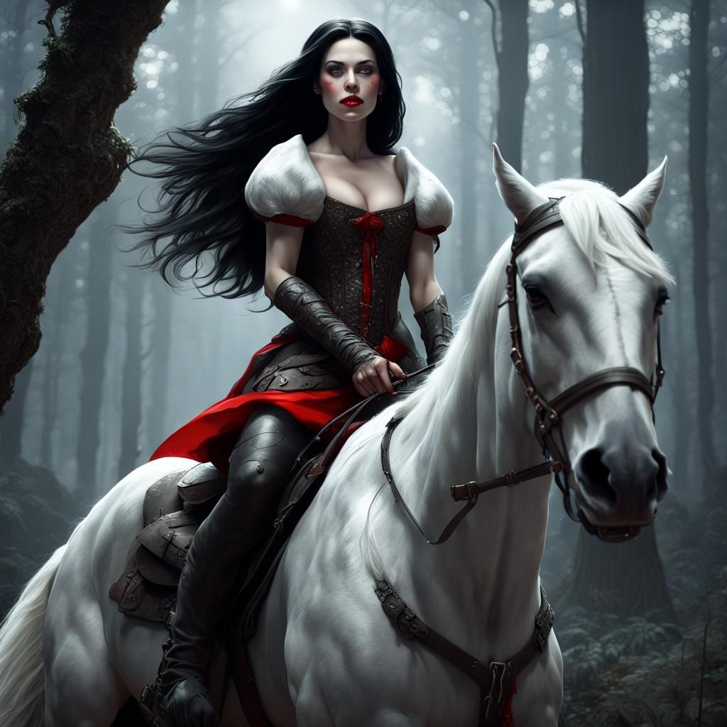 Snow White and Hunter in Dark Fantasy Forest