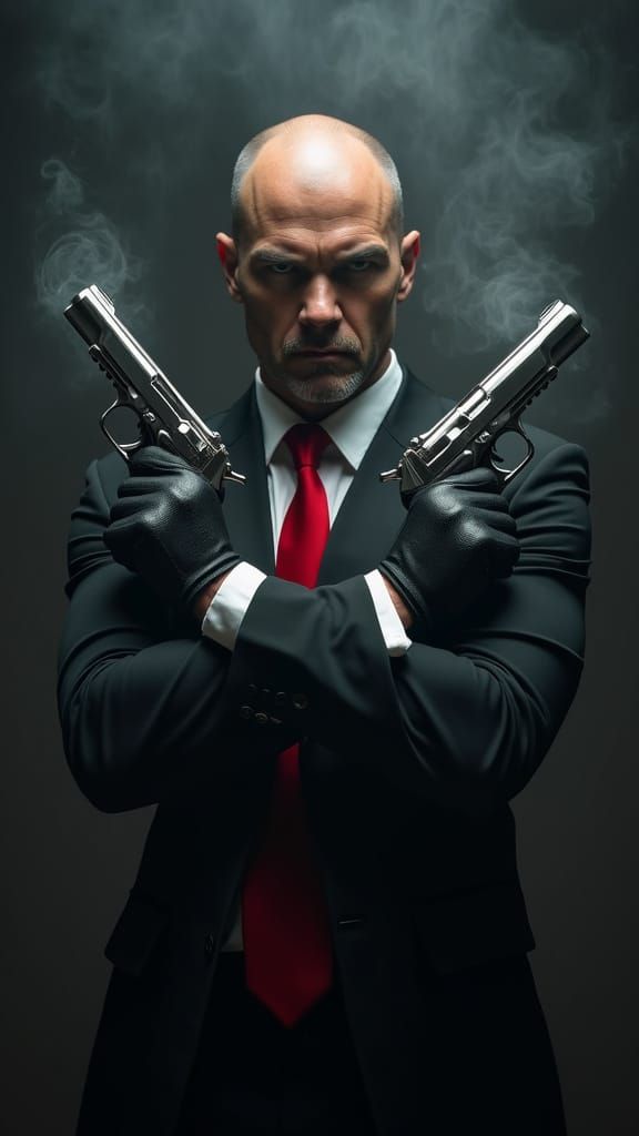 Menacing Figure in Dark, Shadowy Environment, Holding Reflec...