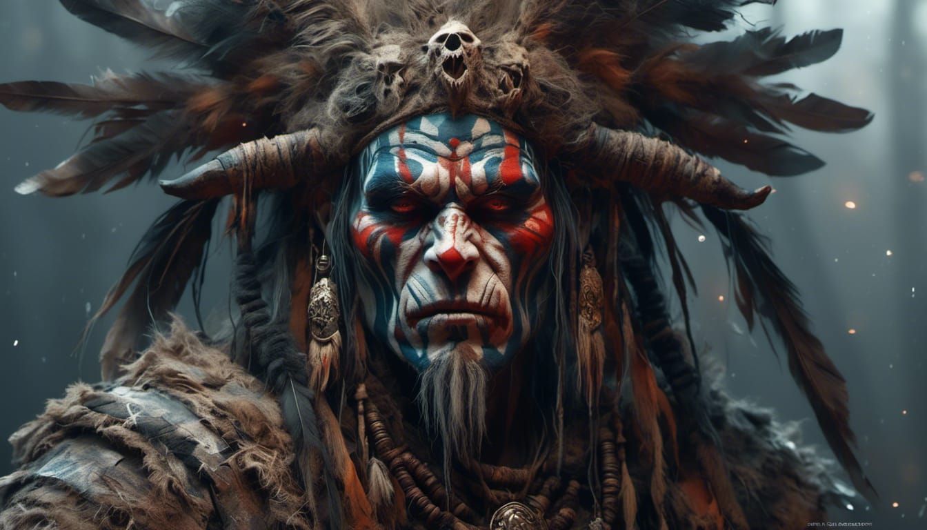 Shaman Portrait with Soft Lighting and Bokeh