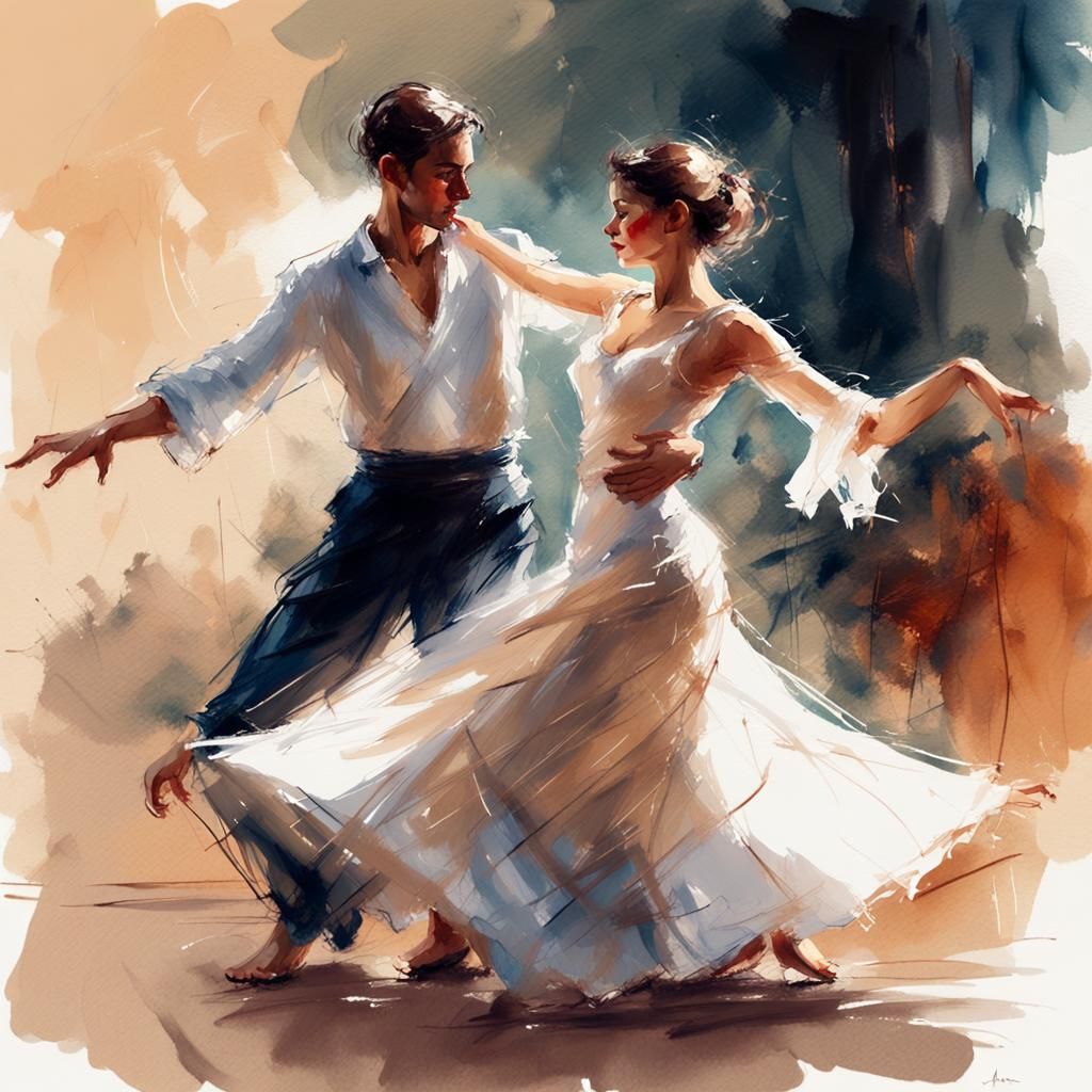 Tarantella Dance: Watercolor Digital Sketch