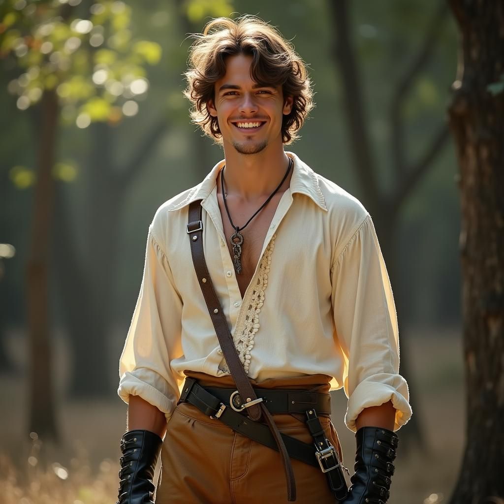 Young Man in Humble Attire with Short Sword