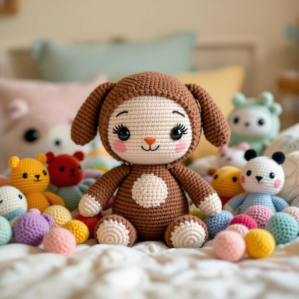 Crochet Doll on Bed in Studio Ghibli Style