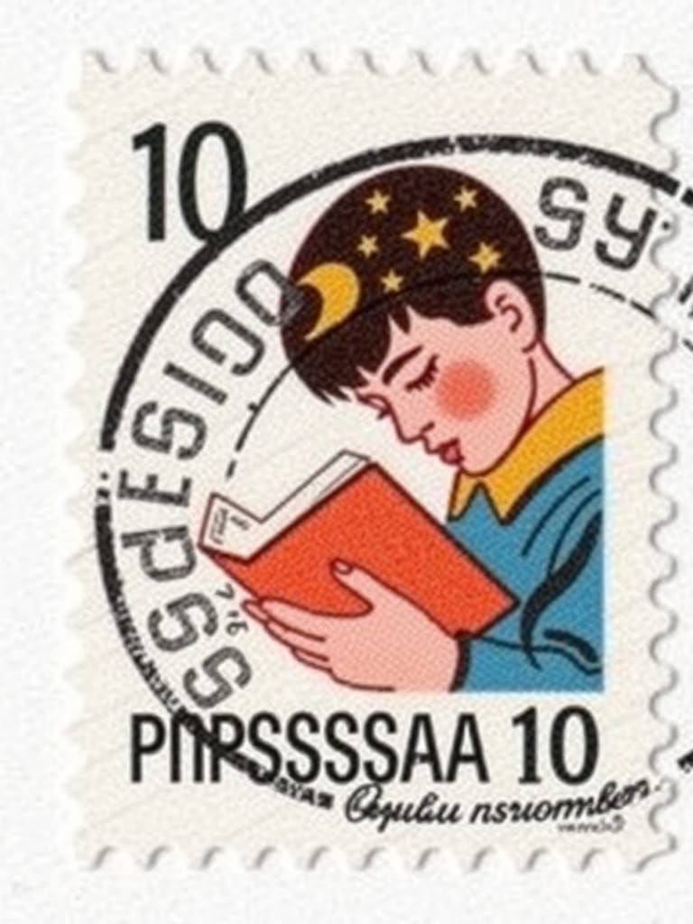 1980 Russian Stamp: Pupil Reading Book, Retro Postal Design