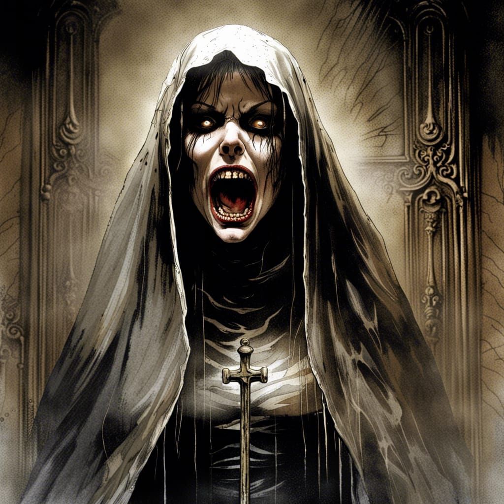 Screaming Nun in Gothic Horror Comic Art