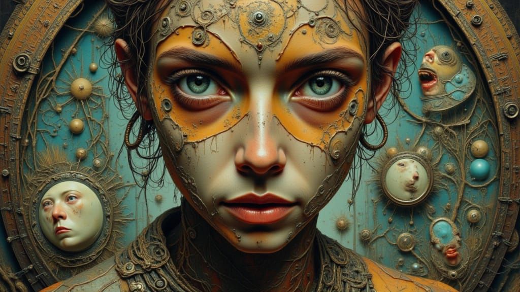 Surreal Optical Illusion Portrait in Sci-Fi Steampunk Style