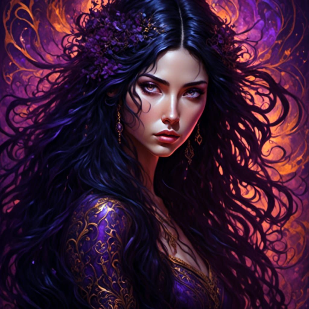 Vibrant Vixen Portrait in Art Nouveau Style