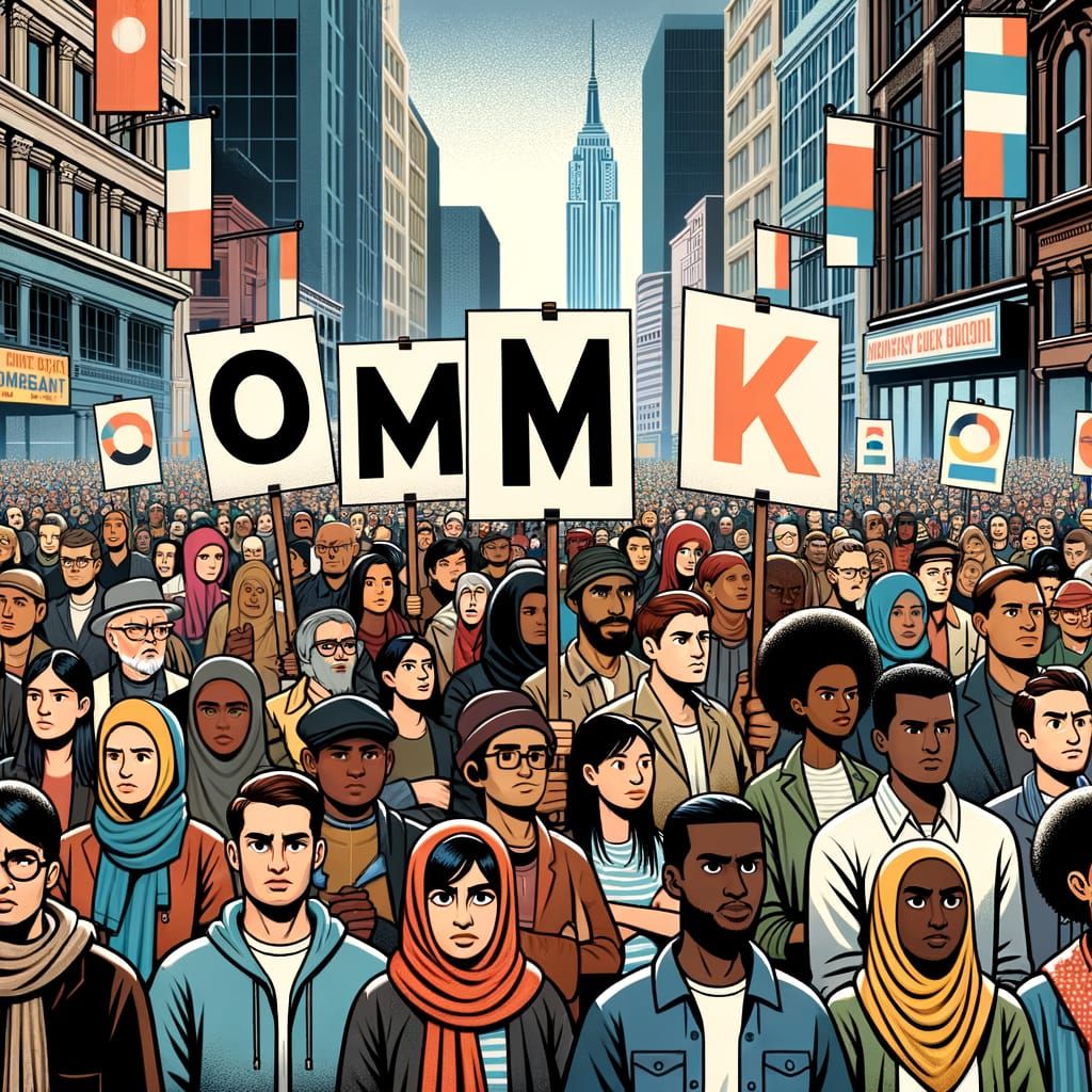 Diverse Protest with Playful 'OMK' Banners