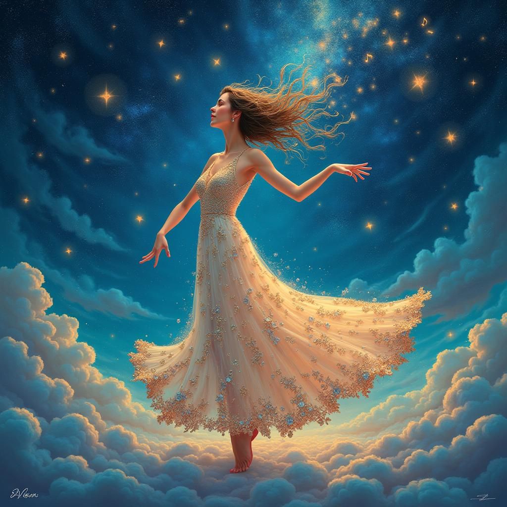 Celestial Dancer in Starry Night Dreamscape