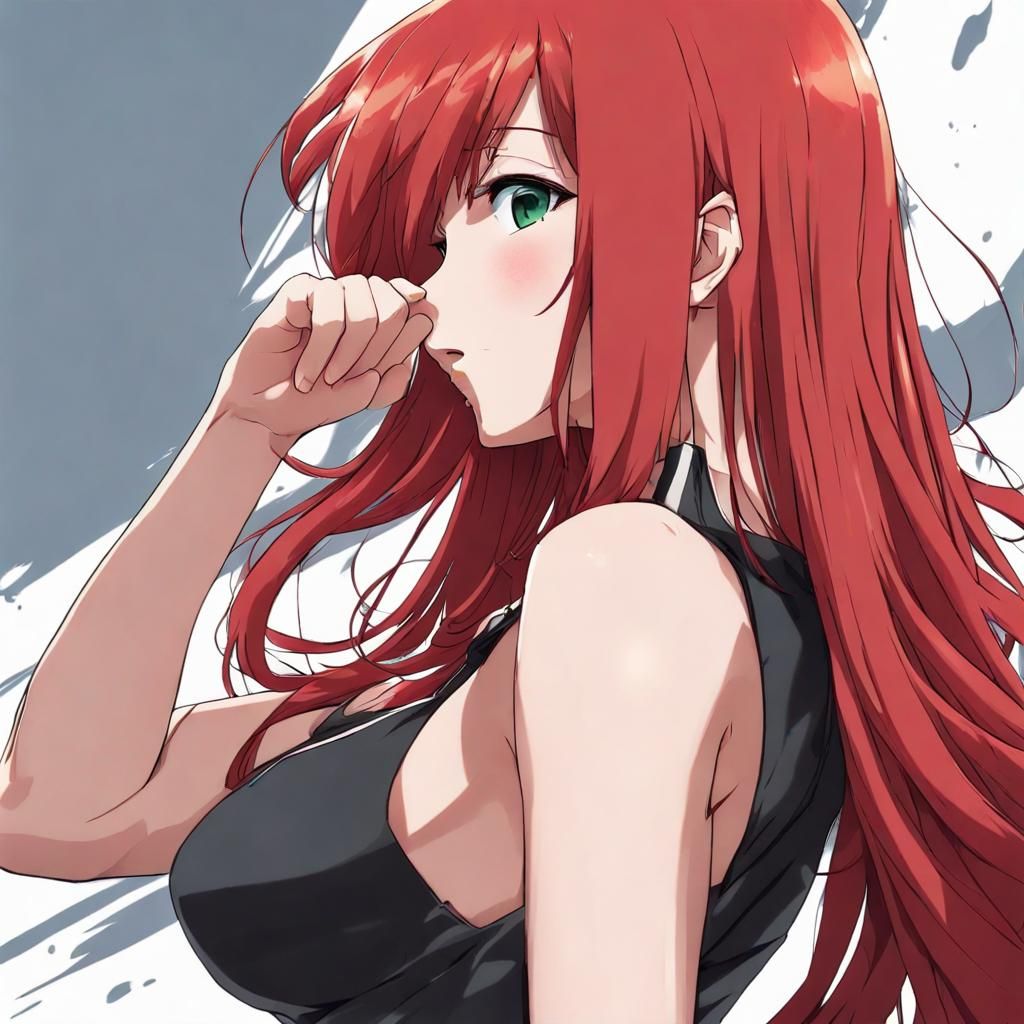 Anime Girl with Red Hair in Manga Style