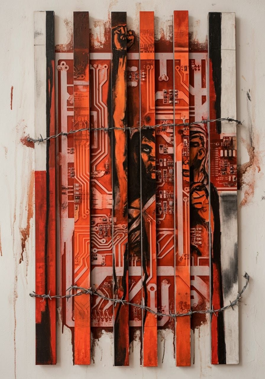 Epic Cyberpunk Mural of a Woman Raising Her Fist