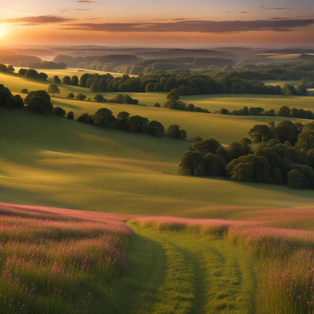 Infinite Meadow at Sunset: Detailed Matte Painting