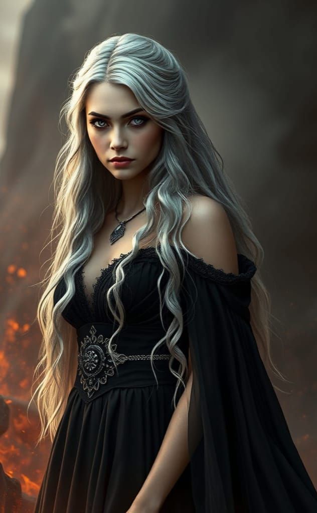 Tragic Princess in Black Gown - Fantasy Concept Art