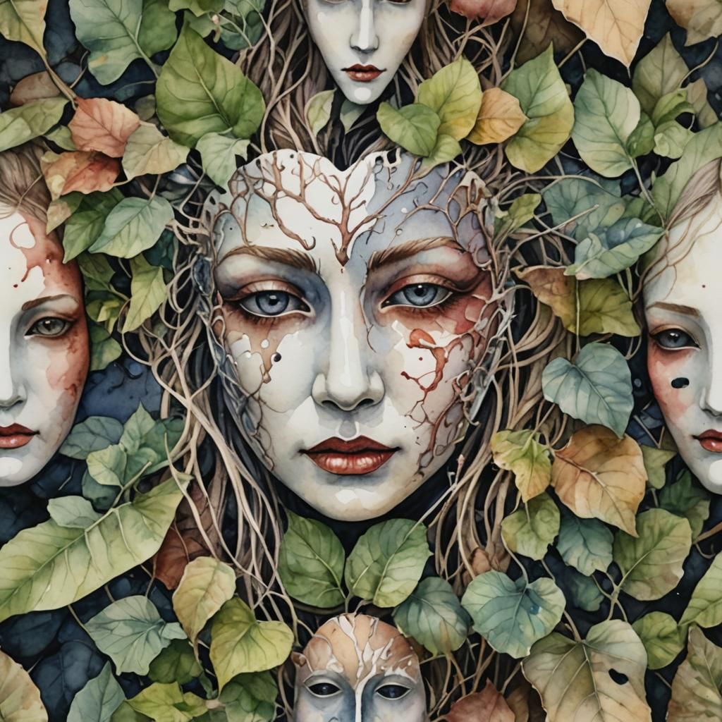 Surreal Cracked Porcelain Mask on Forest Floor