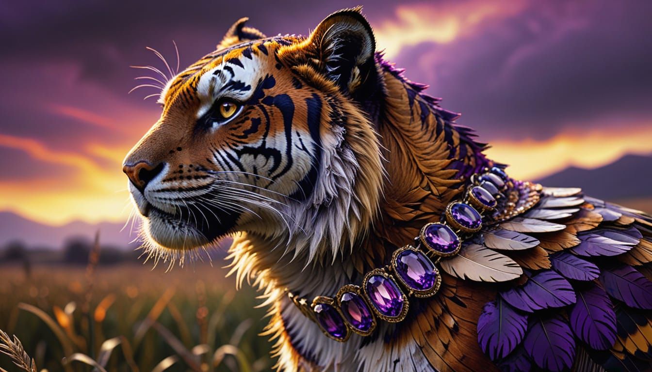 Tiger Hawk Carrying Amethyst Collar as Alcohol Ink Art