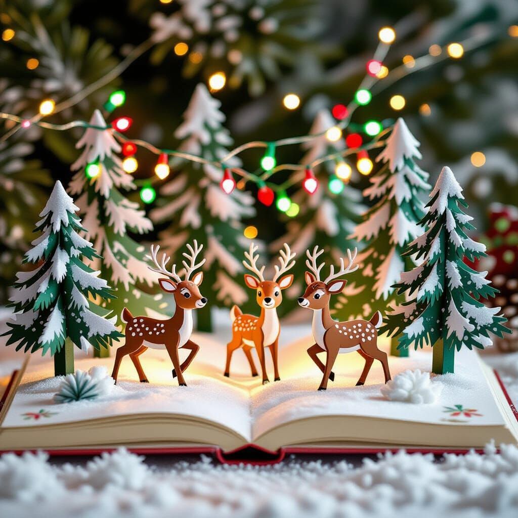 Charming Pop-Up Book Christmas Forest with Frolicking Reinde...