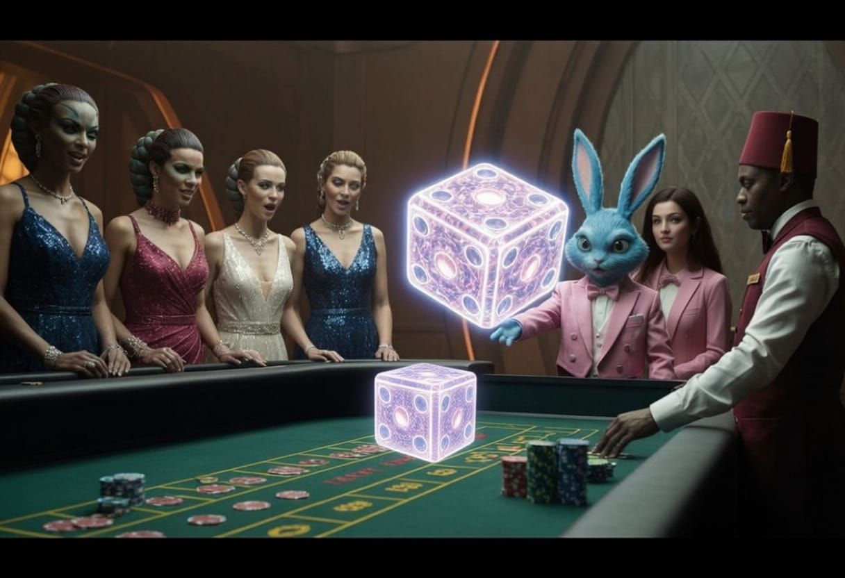 Alien Casino Scene with Holographic Dice
