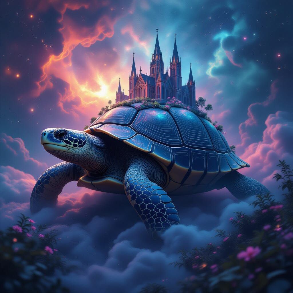 Cosmic Turtle Cathedral in Hyperrealistic Style