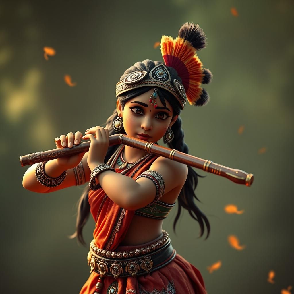 Indian Girl Plays Flute: 3D Game Cinematic Graphics