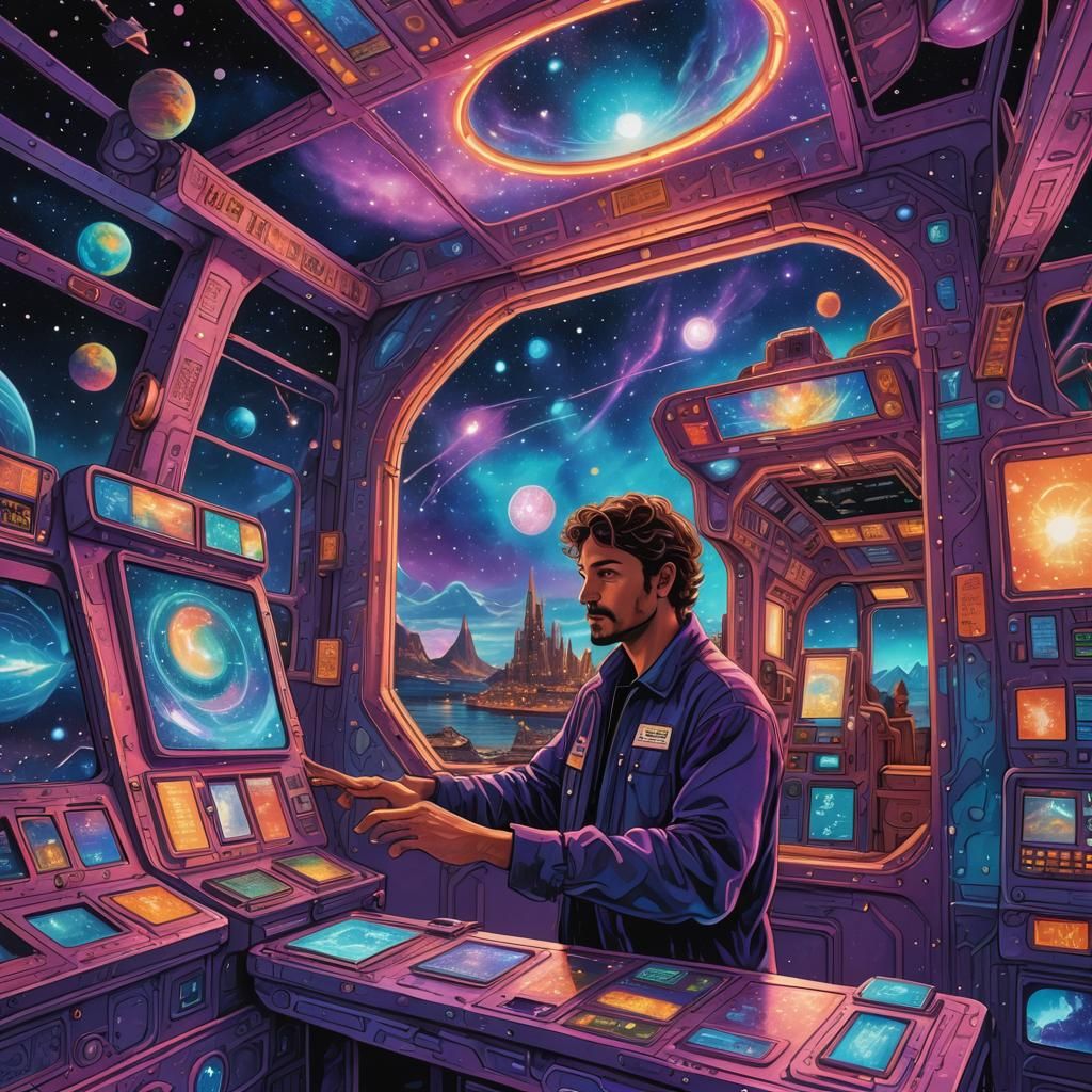 Cosmic Shapeship Toll Booth in Surreal Style