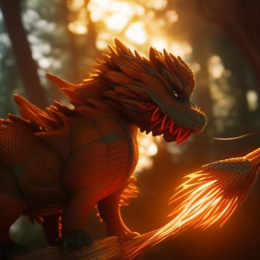 Cute Yarn Dragon Toy in Digital Painting