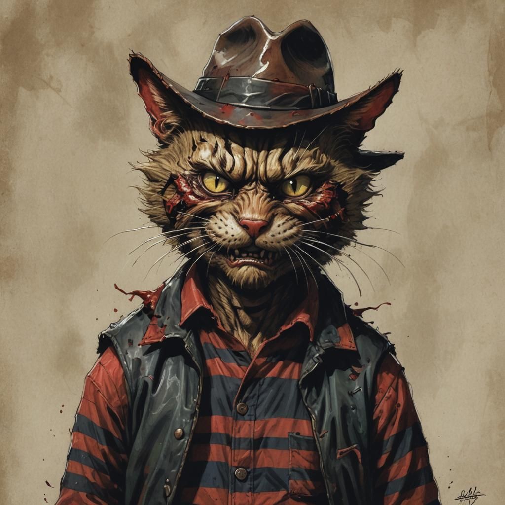 Sinister Freddy Krueger Cat Art by Rutkowski