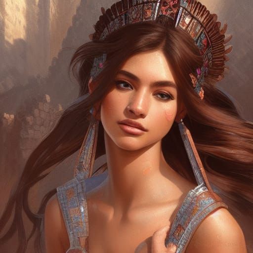 Latina Princess at Aztec Ruins: Hyperdetailed Portrait