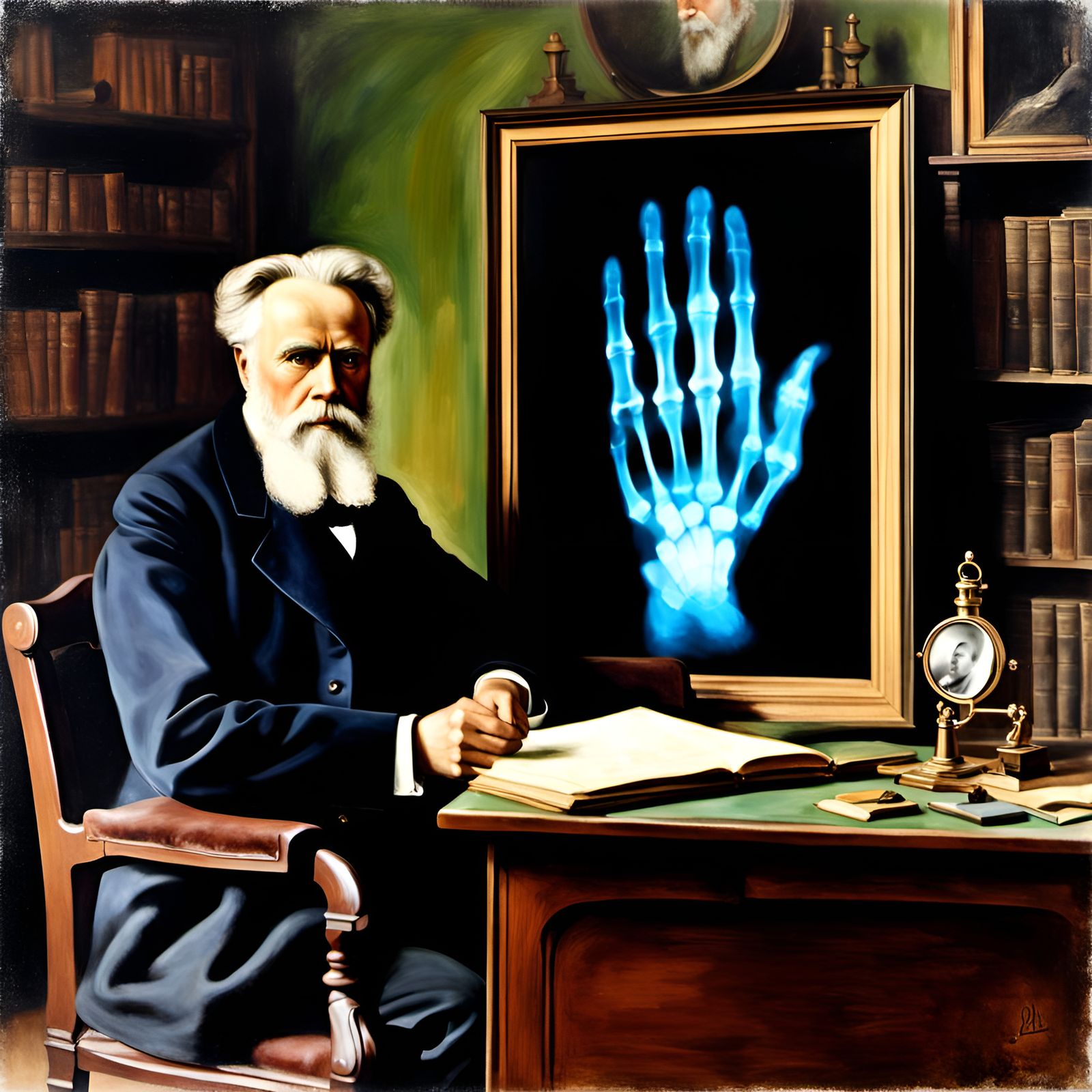 Wilhelm Conrad Röntgen with an x-ray of a hand