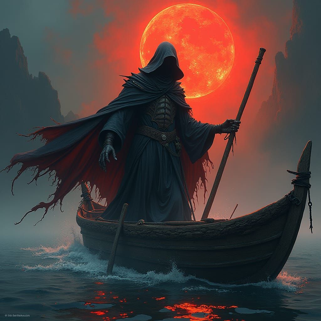 Grim Reaper's Boat Journey: A Digital Comic Art
