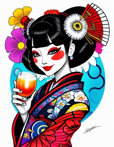 Geisha Girl Shines Bright in Vibrant Colors