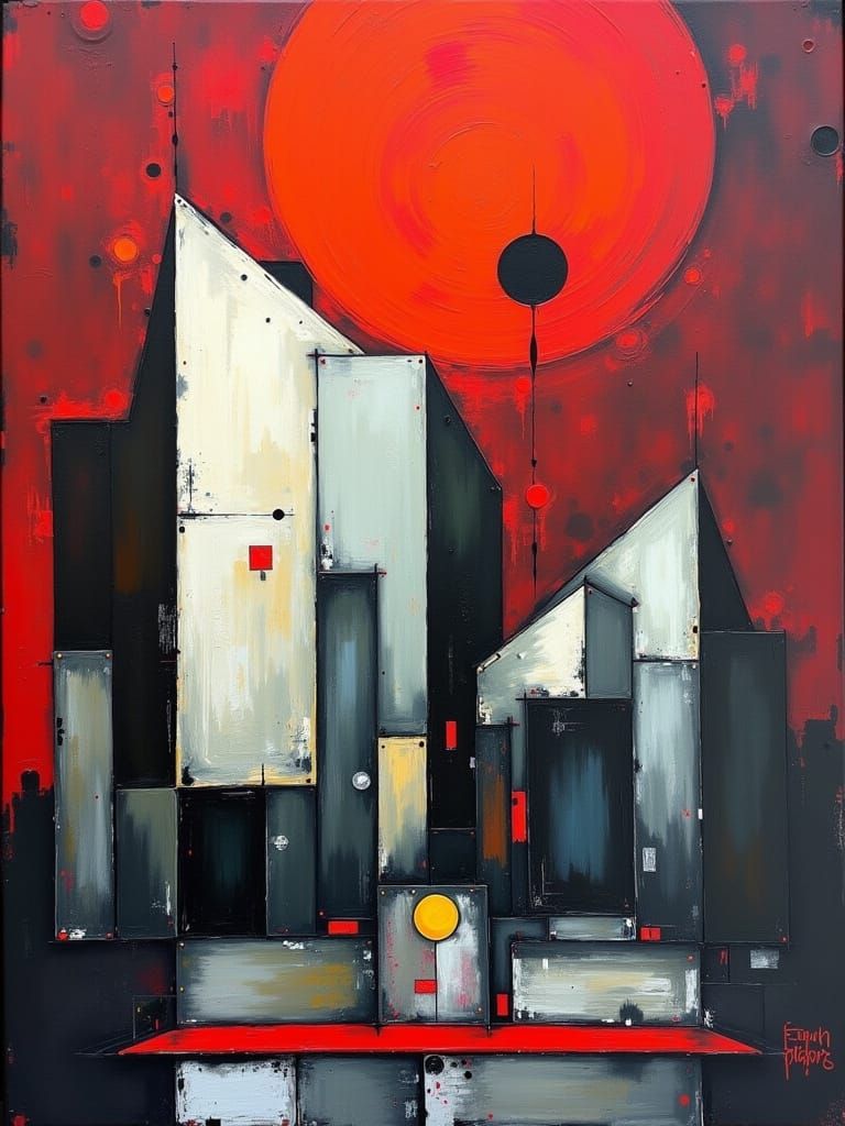 Geometric Renaissance Landscape in Soft Impasto Style