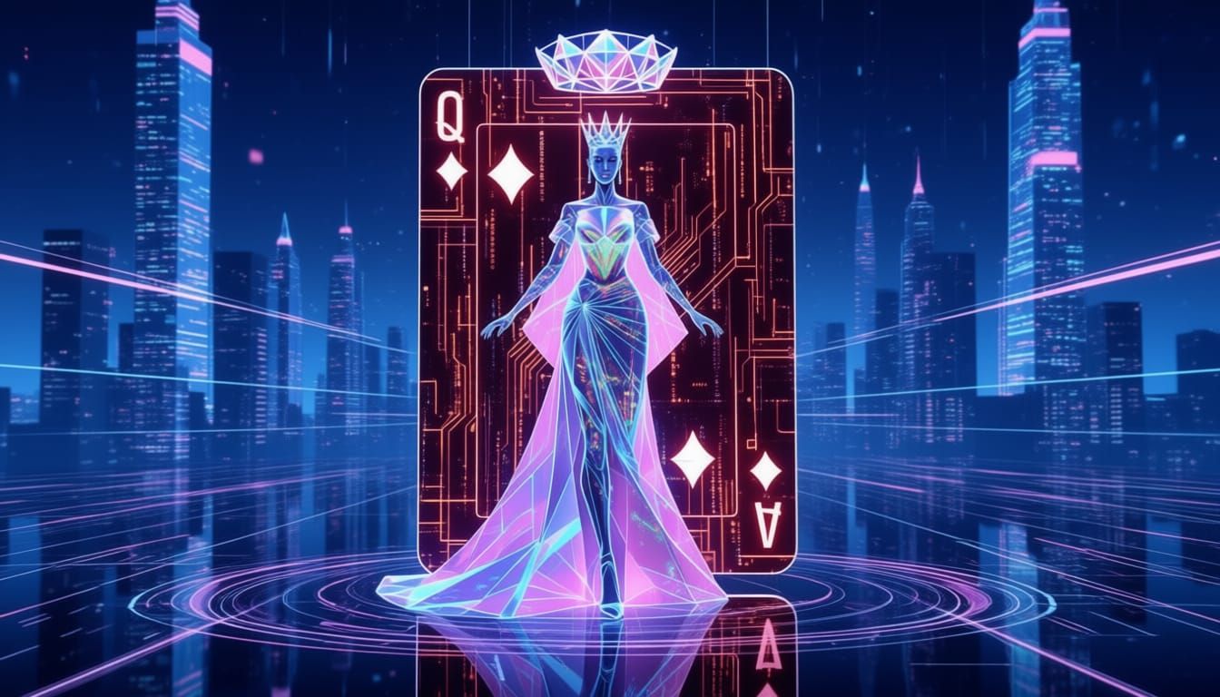 Holographic Showgirl Performer in Futuristic Cyberpunk Style