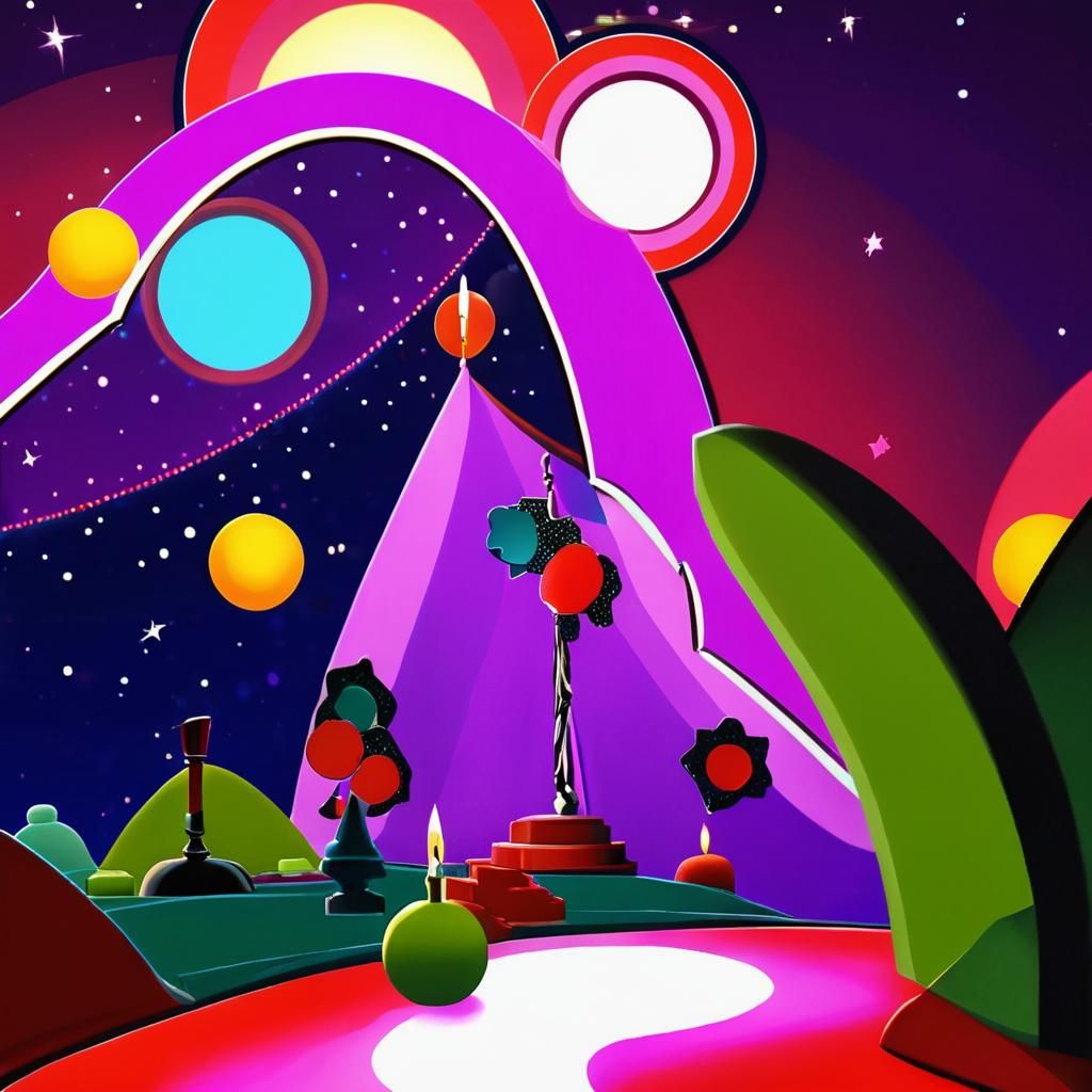 German Expressionist Candlelit Room with Starry Night