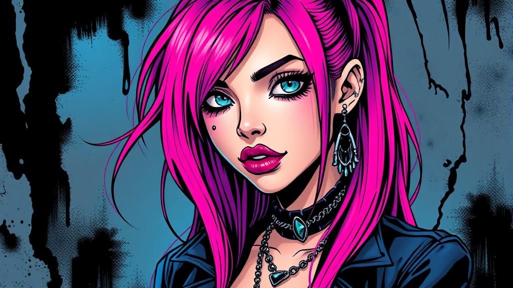 Woman with Pink Hair in Comic Book Style