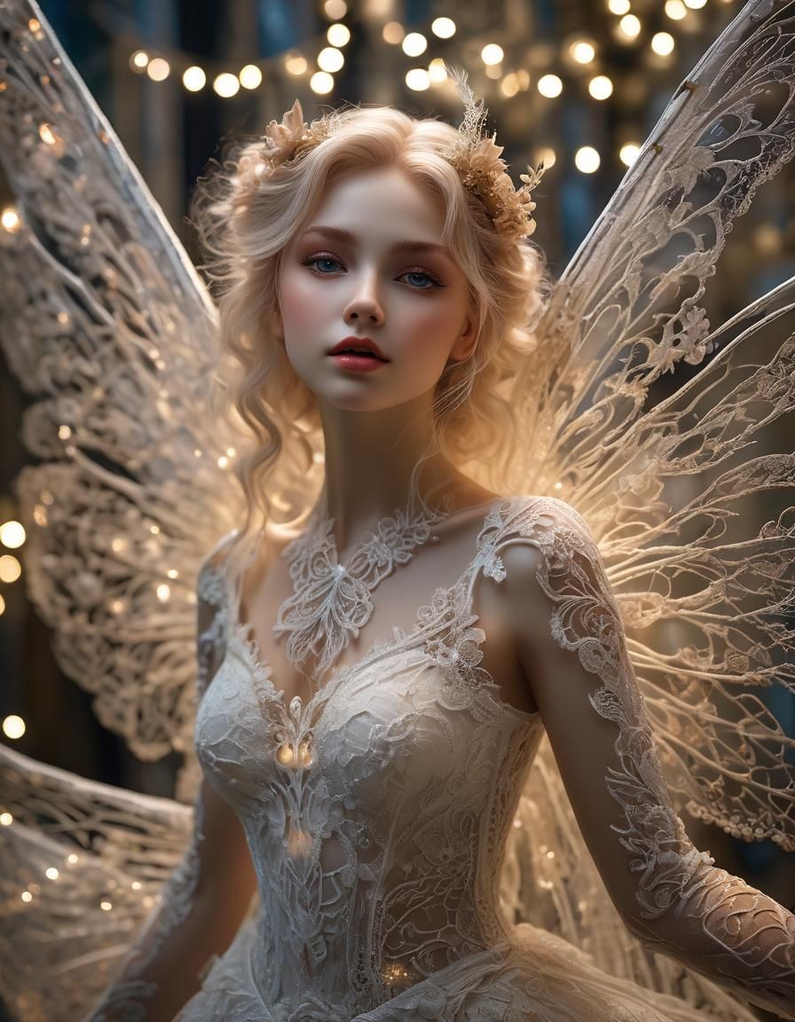 Ethereal Fairy in Intricate Lace Dress