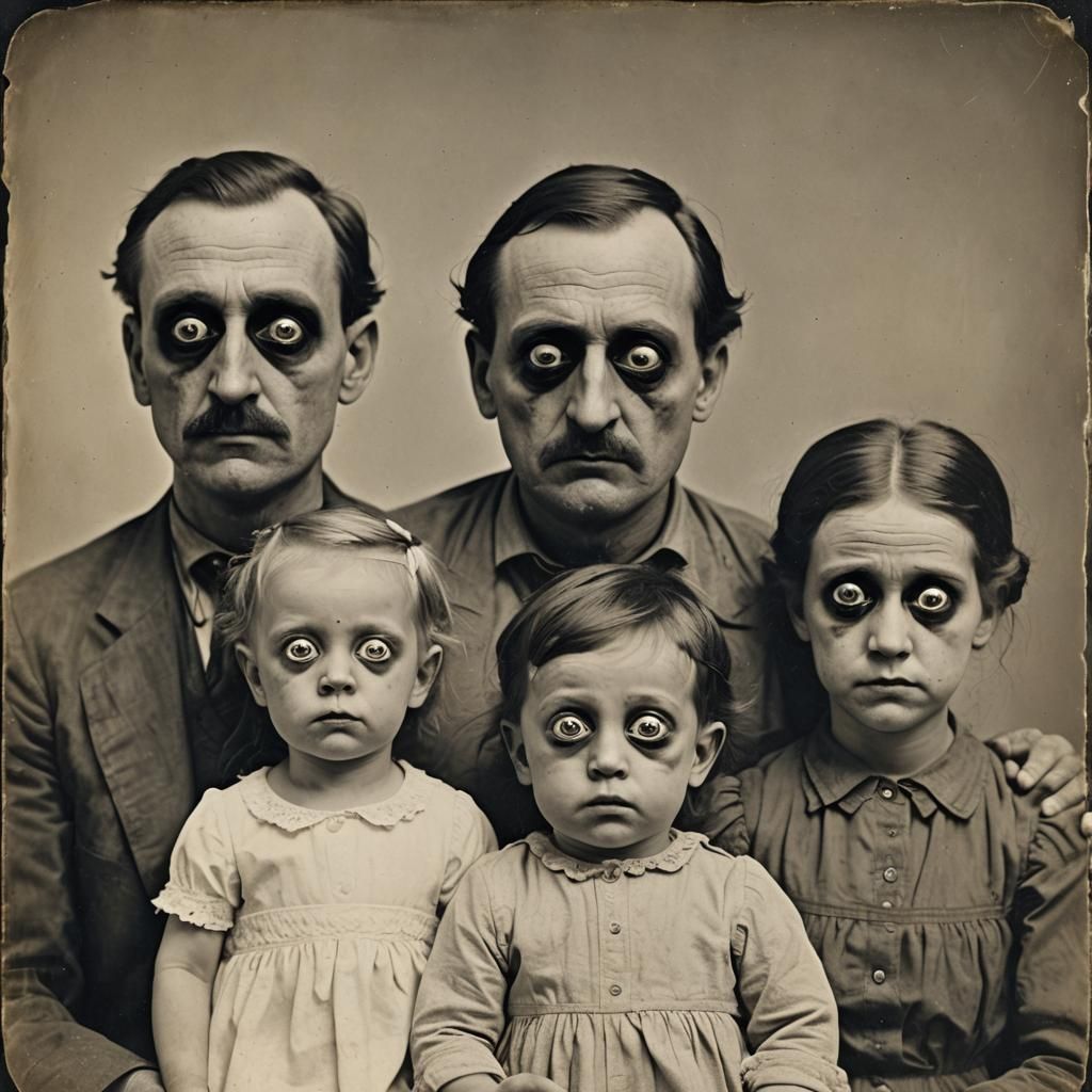 Creepy Family Portrait with Black Eyes
