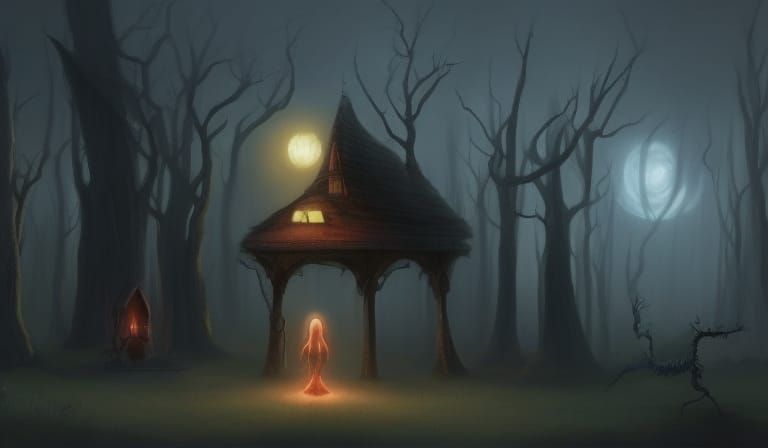 Terrifying Horror House Interior with Demon, Digital Art