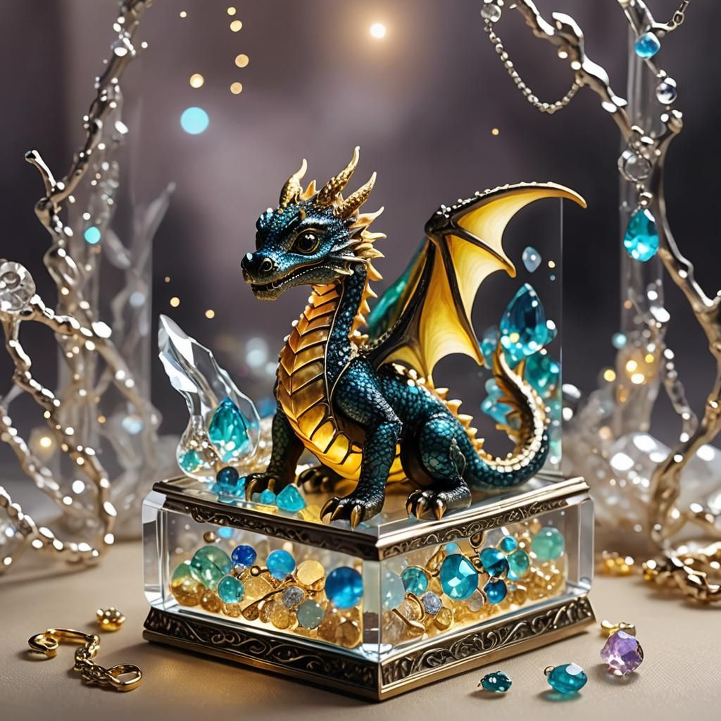 Miniature Baby Dragon in Glowing Jewelry Box