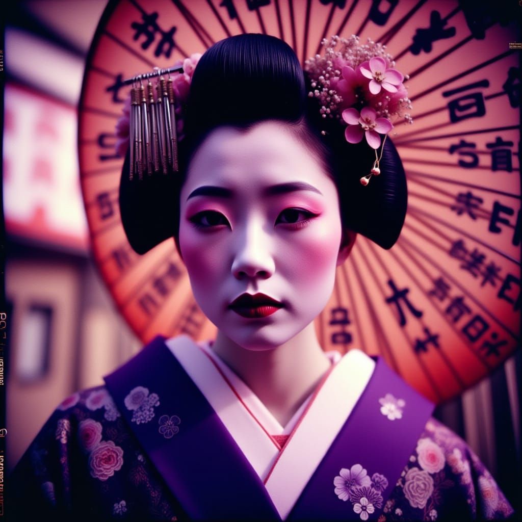 Geisha in Purple Lomography Style Freeze Frame