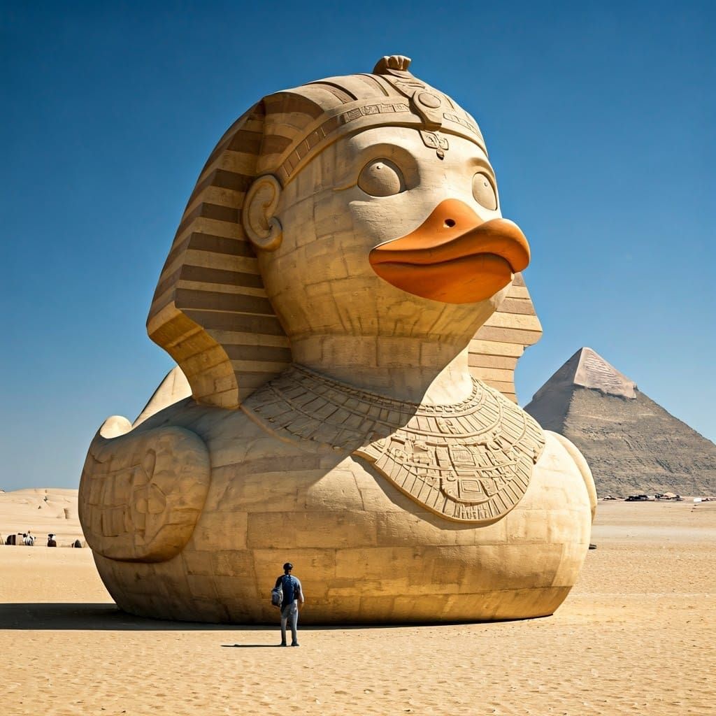 Sphinx Duck in Ancient Egyptian Landscape