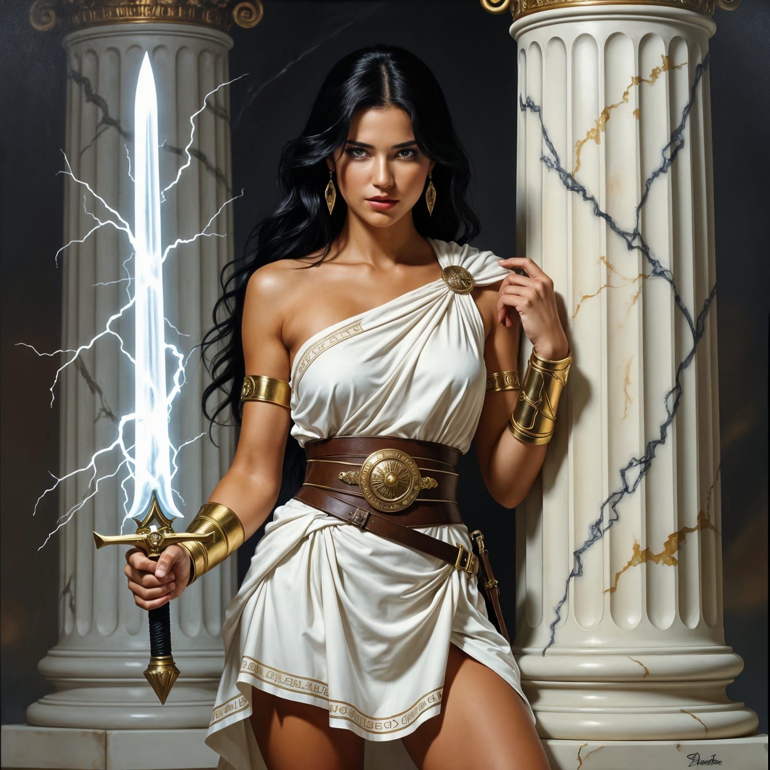 Woman with Lightning Dagger in Oil Painting Style