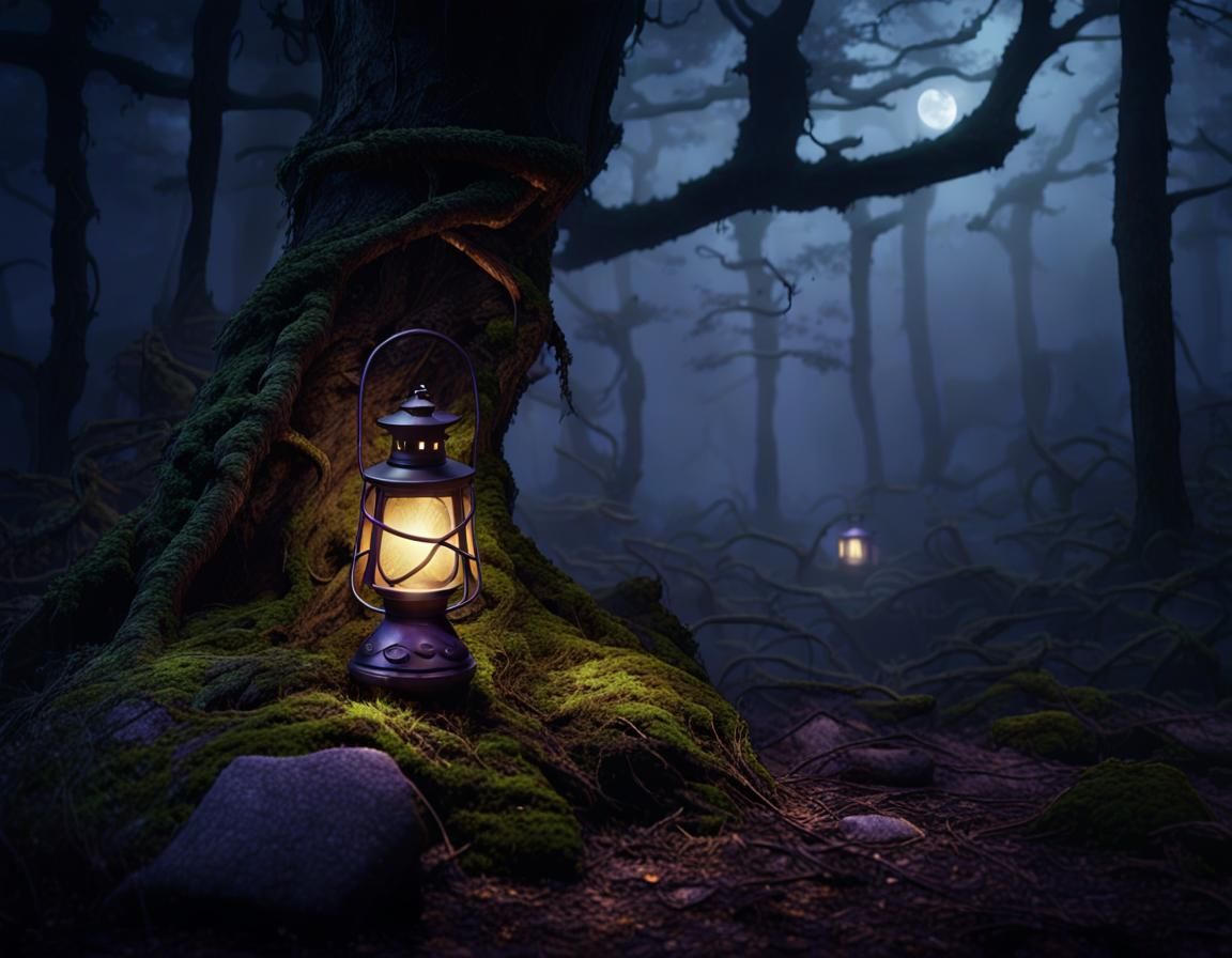 Ethereal Forest Scene in Moody, Hyperdetailed Style