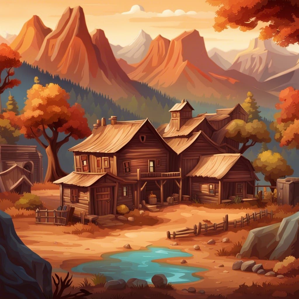 Fantasy Wild West Landscape with Farmhouse