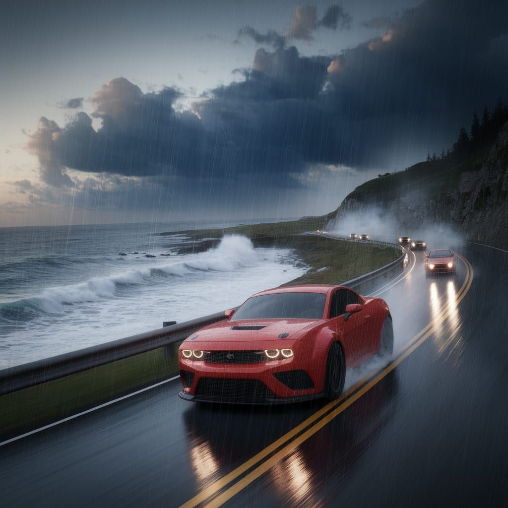 Coastal Cliff Road Race in Storm
