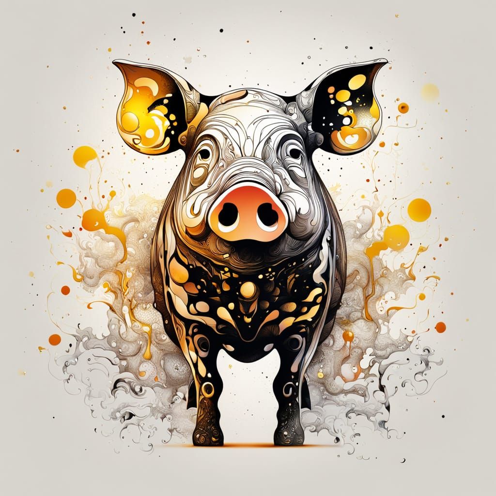 Surreal Pig Illustration in Liquid Ink Style