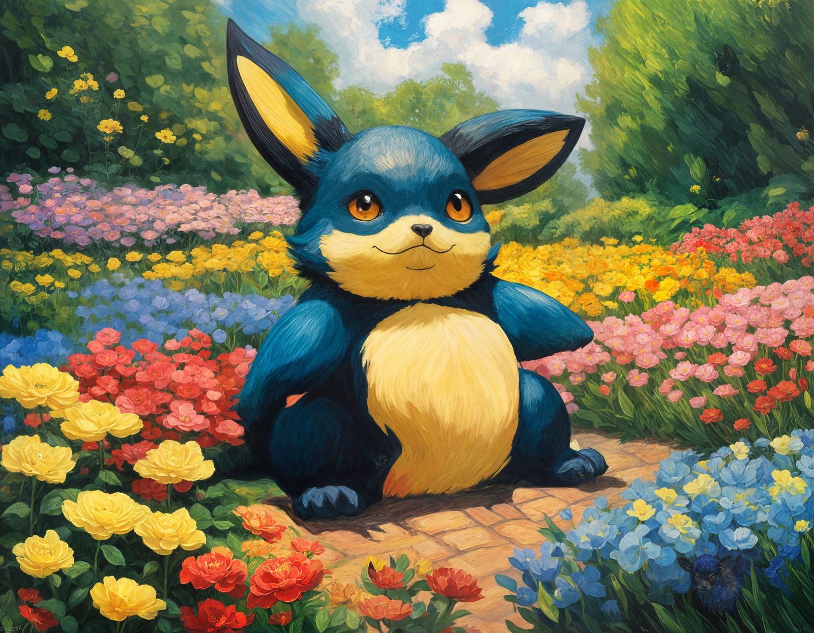 Umbreon in Flower Garden, Impressionistic Style