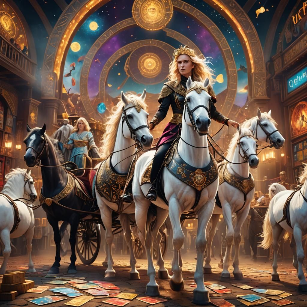 Tarot Reader with Chariot in Whimsical 3D Rendering