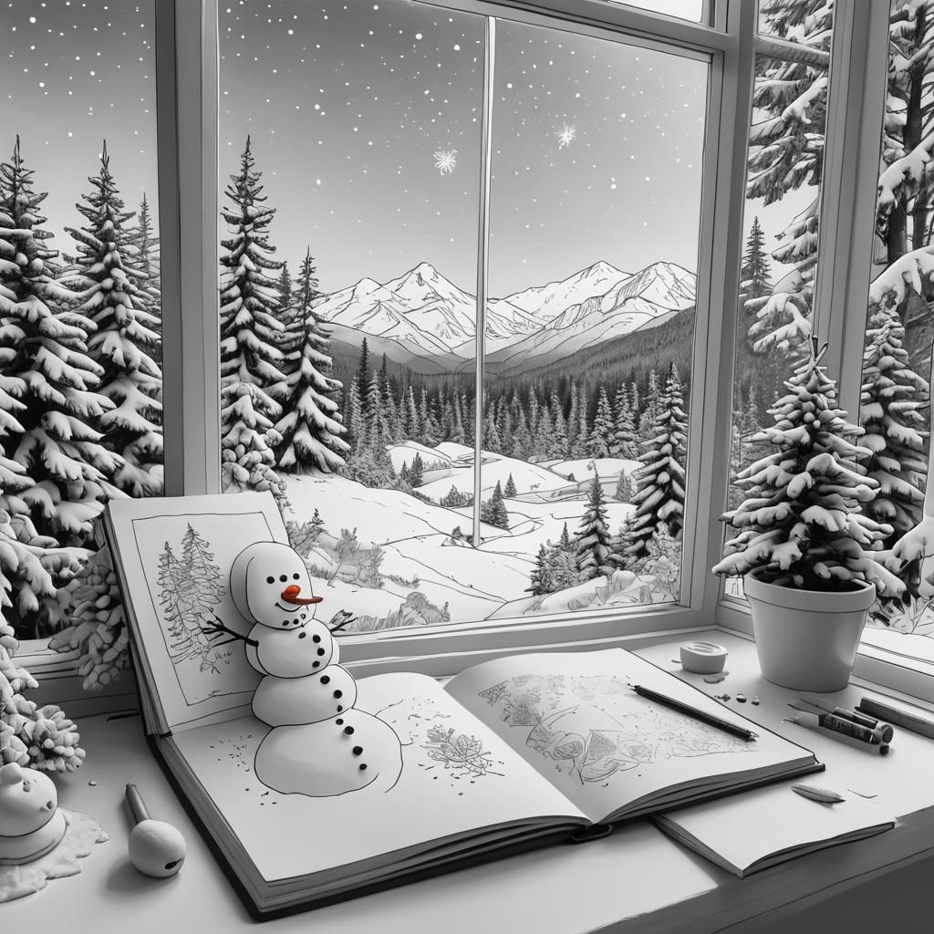 Doodle Snowman's Winter Escape: Line Art