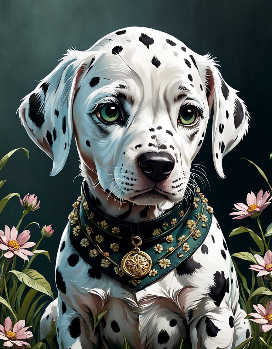 Springtime Dalmatian in Whimsical Digital Art