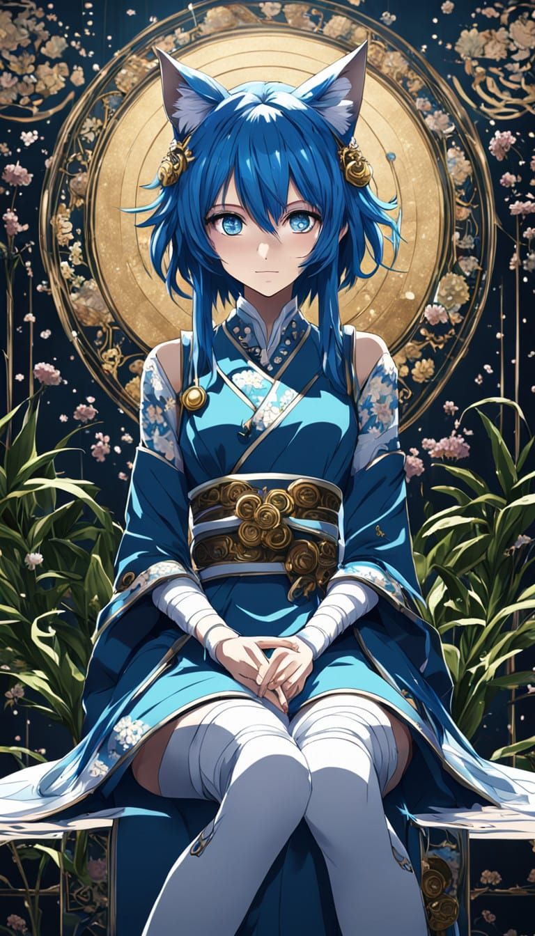 Ethereal Anime Girl in 3D Style with Cat Ears and Tail