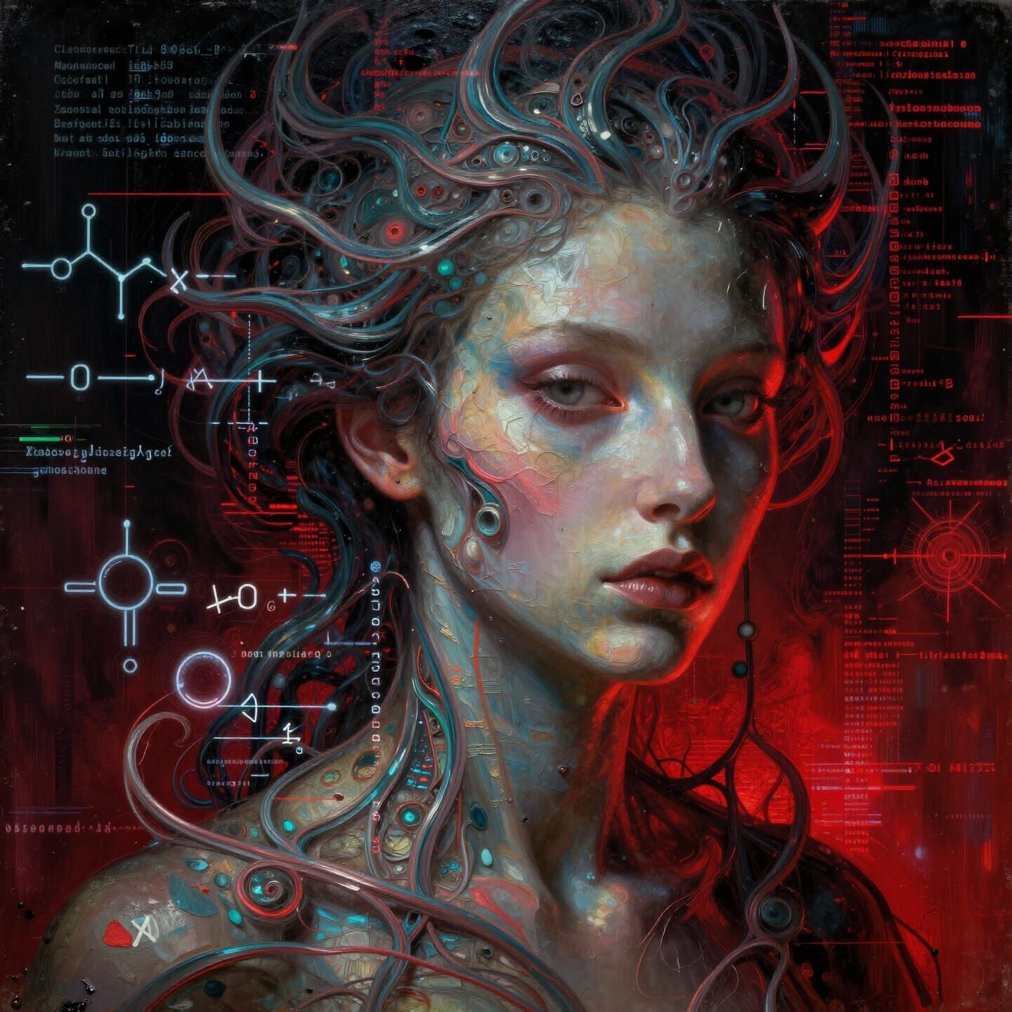 Abyss Woman of Digital Code in Impasto Oil Style